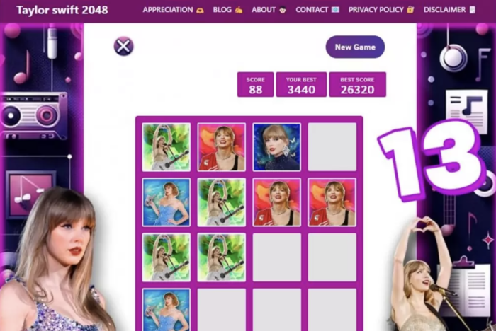 Taylor Swift 2048 Puzzle Game